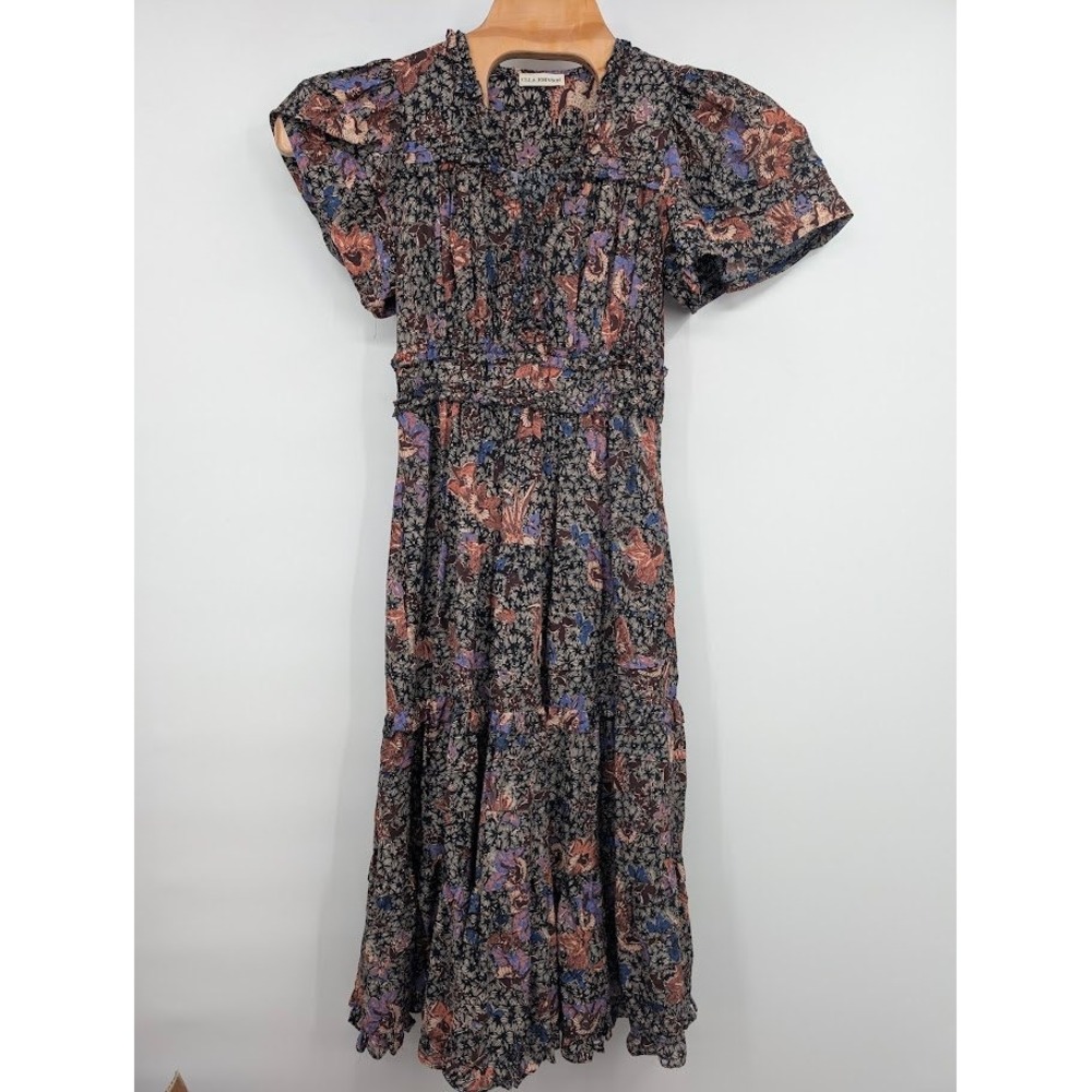 Ulla Johnson Cassian Midi Dress Ruffle Tiered Midi Dress Floral sz 2